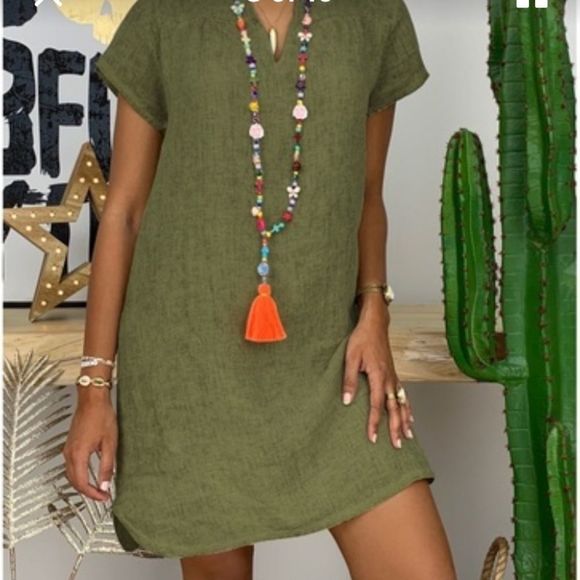 Loose Comfortable Green Dress - Picture 1 of 2
